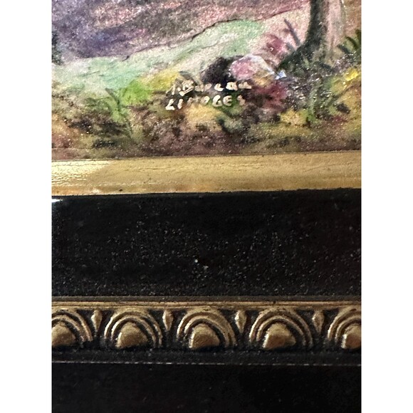 Limoges France Andre Bureau enamel painting signed black ornate frame - Picture 4 of 6